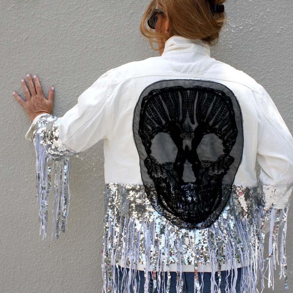 Custom White Denim Jacket with patches - Unique